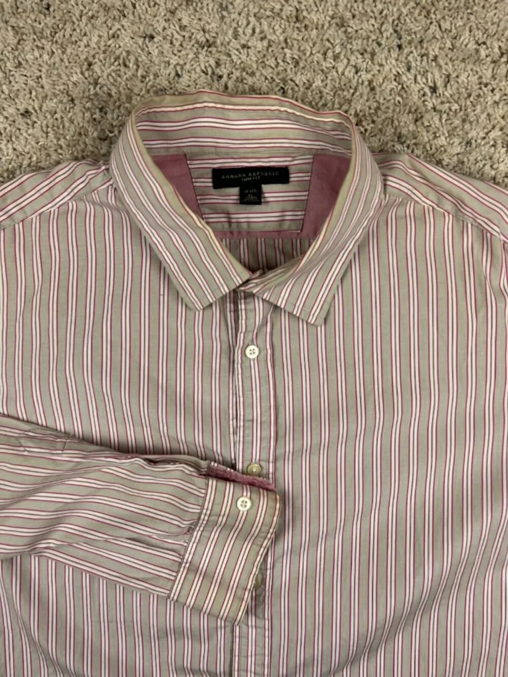 Banana Republic Button Up Shirt Mens Slim Fit XL Pink Beige Striped Long Sleeve
